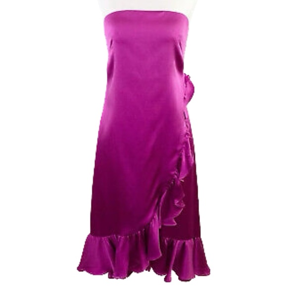 NWT Women Banana Republic Silk Strapless Ruffle Dress Purple Petite Size 0 - Picture 4 of 9